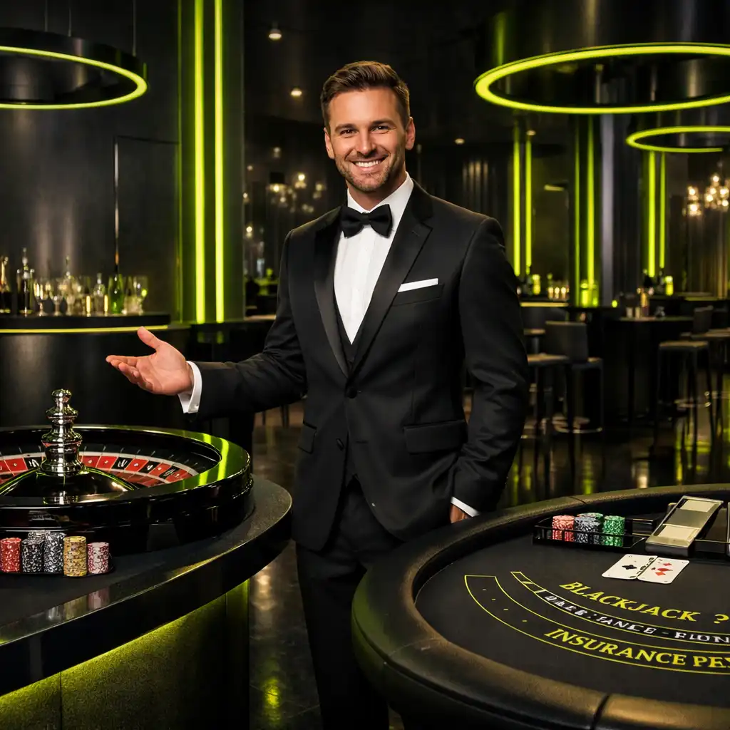 Profesjonalne stanowisko ruletki i blackjacka przygotowane na elegancki event firmowy